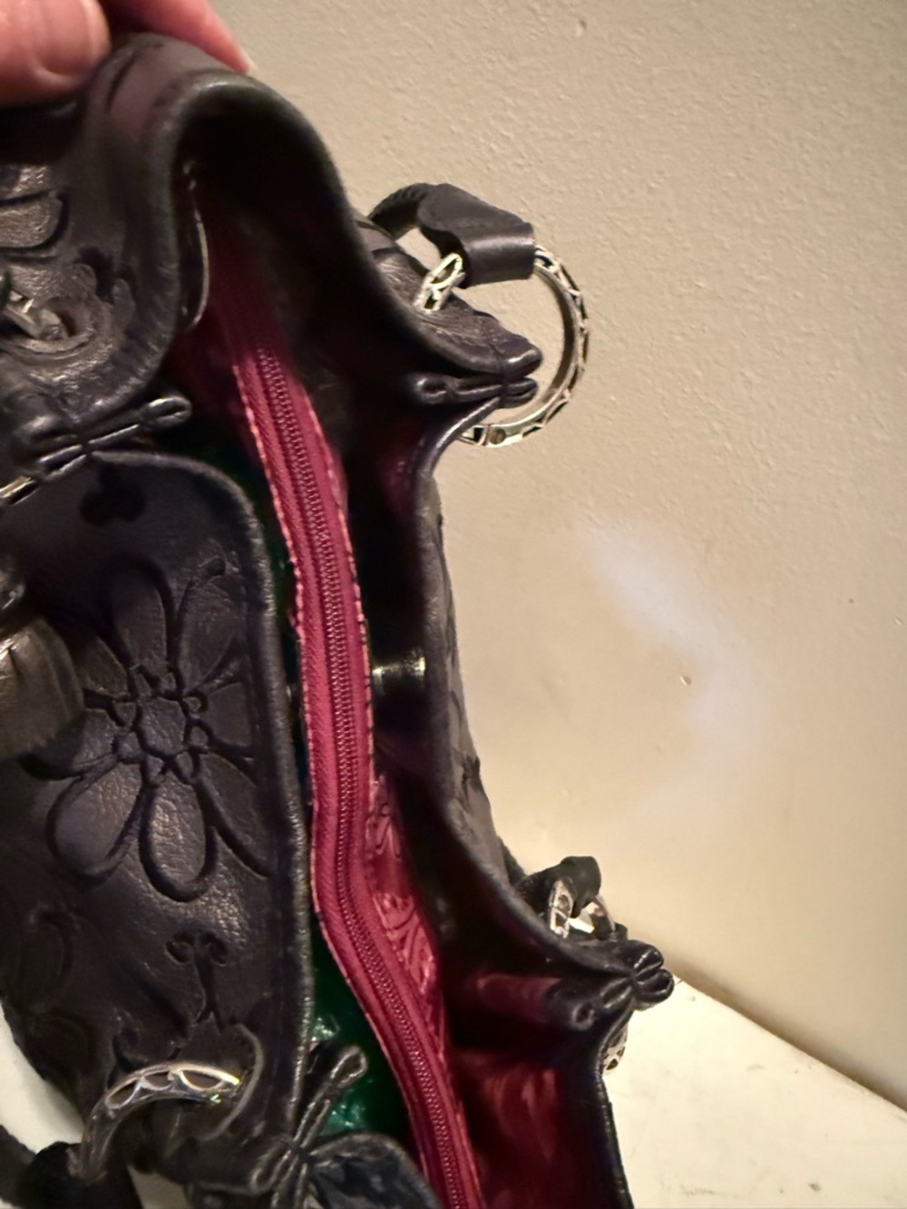 Brighton Valencia Pewer With Black  Embroidered Handbag EUC - Picture 7 of 13